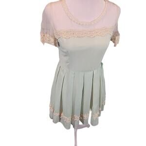 Chicwish Dolly floral lace trim mint dress women's size small